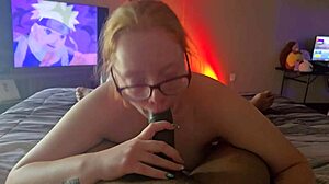 Hot Redhead Glasses Slut Worships Massive BBC Deep In Her Throat Pt1!!