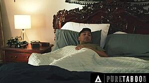 virgin incel bends naive lilly bell doggystyle fingering her hairy pussy behind stepmom's back