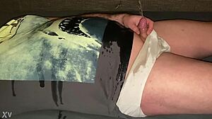 Pissing floods over tiny cock and gaping jaws in extreme action