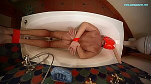 mistress april sneaks her slaves into secret bisexual domination play