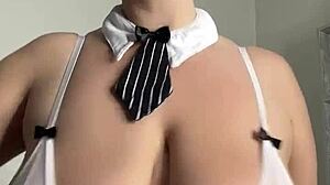 Milf wife begs for two monster cocks on her huge saggy natural tits