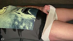 Pissing floods over tiny cock and gaping jaws in extreme action