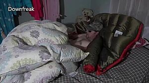 Watch puffy nylon humping on comforter explode with massive cumshots galore!