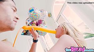 Petite blonde Kenzie Kai hungrily sucks her bro's best friend's monster cock