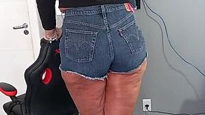 i slip into these sexy shorts showing off my tan lines and curves just for you