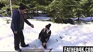Lucette begs stepdad fuck her fireside now