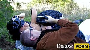 Police lady Jordan Perry bends over for threesome anal doggystyle and pussy riding