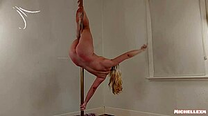 blonde milf cougar strips nude dancing with puffy nipples and ripped clothes