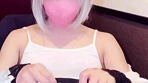 【個撮】this cute masked asian ladyboy crossdresses while masturbating on cam so hot! 🔥👗💦