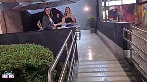 Bisexual Amateurs Eat Natural Tits And Pussy At Outdoor Fast Food Public Spot