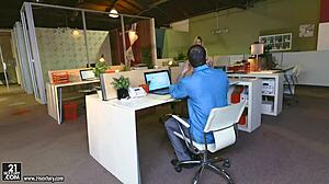 goldie rush tempts boss with sneaky office footsie and monster cock footjob