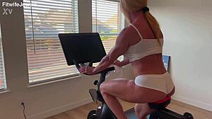athletic blonde bodybuilder milf strips big ass big clit muscular pussy after peloton fitness workout