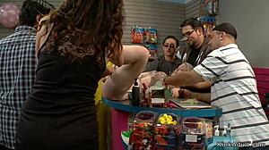 Public shop anal slut bound fucked hard with toys humiliating everyone watching