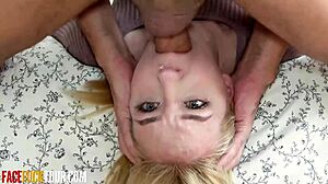 Petite Shy Blonde Teen Gags on Massive Cock in Rough Deepthroat