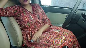 beautiful panjabi wife bends over in car for husband's doggystyle creampie after wedding