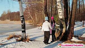 cold day turns hot as cute neighbors lick shaved pussies juicy