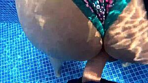 stranger's huge cock stretches latina milf's fat ass by public pool