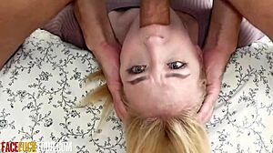 Petite Shy Blonde Teen Gags on Massive Cock in Rough Deepthroat