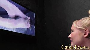 Petite teen blondes share gloryhole duties with eager hands and mouths