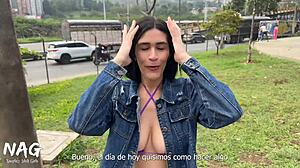 Jade Mercury flashes tits outdoors teases stranger near subway for raw public fuck