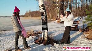 cold day turns hot as cute neighbors lick shaved pussies juicy