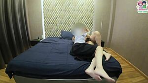 thai schoolgirl sucks rich man's cock then gets creampied in uniform skirt