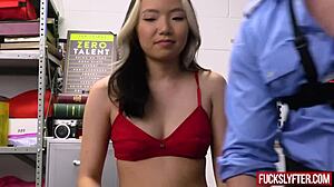 asia lee kneels creamy after jacket slip-up