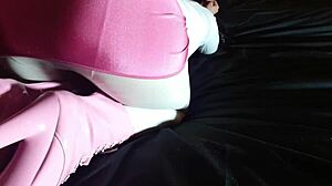 Laura's Pink Platform Heels Tease White Pantyhose