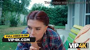 vip4k. redhead pigtail cutie masters cheating blowjobs on monster cock outdoors
