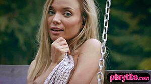 i reveal my petite blonde bombshell tits outdoors stripping slow for you