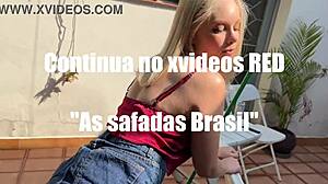 Blonde Russian teen crossdresses for black cock in hot interracial backyard help