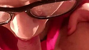 Cock loving young wife bitch slurps sloppy deepthroat on homemade glasses slut session