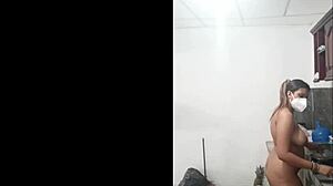 cute latina cooks naked in kitchen showing curvy ass and huge tits