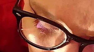 Cock loving young wife bitch slurps sloppy deepthroat on homemade glasses slut session