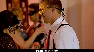 What if horny stepmom joins masquerade orgy riding monster cocks with family?