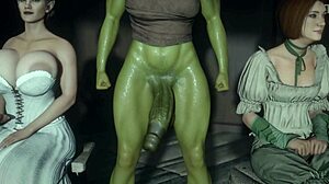 futanari with monster cock delivers deepthroat rimjob on huge tits and ass