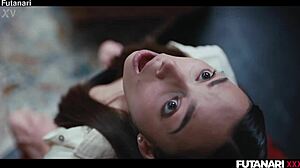 Shemale magic! Shelena sprouts futa cock for trans threesome face fuck!!