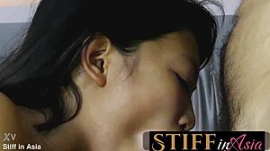 Skinny petite Asian cutie takes huge load in mouth after fuck