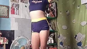 Petite asian teen dances sexy in tight shorts