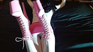 Laura's Pink Platform Heels Tease White Pantyhose