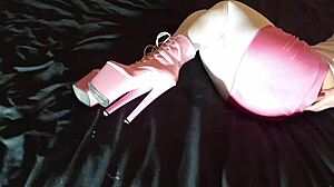 Laura's Pink Platform Heels Tease White Pantyhose