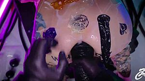 Watch this babe's holes gape from huge monster dildo wrecking.