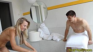 Cheating russian gf blindfolded bound doggystyle pussyfucked by old friend tricked cuckold