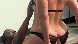 Plump white milf sneaks juicy rides on black boss cock.