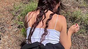 Skinny cutie bent over outdoors for public ass pounding creampie