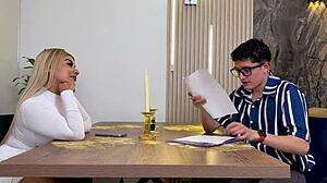 Blonde begs nerd tutor to wreck her tight wet pussy for grades.