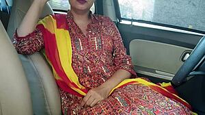 beautiful panjabi wife bends over in car for husband's doggystyle creampie after wedding