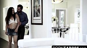 old man blasts birthday facial on naughty girl cock