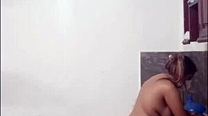 cute latina cooks naked in kitchen showing curvy ass and huge tits