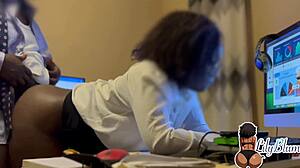 Every day i bend over for my boss's big black cock creampie ripping my ebony ass at work